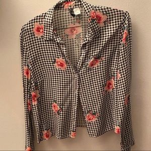 floral checkered button down h&m